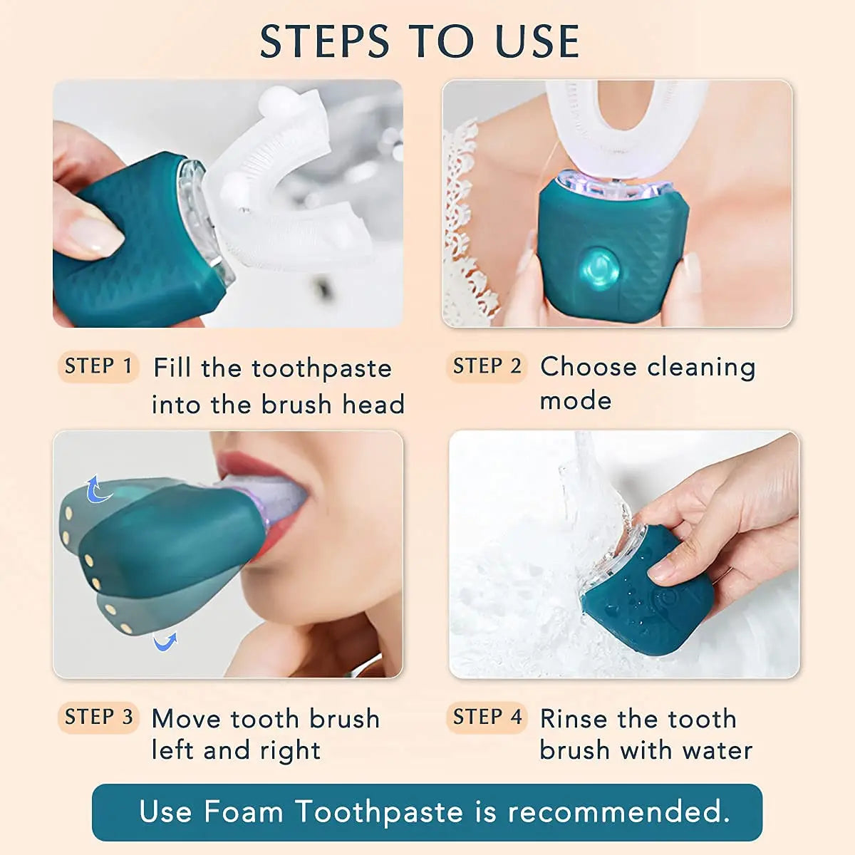 Automatic Toothbrush 360° Full Mouth Whitening Wireless Charging Waterproof Brush Ultrasonic Electric Toothbrush