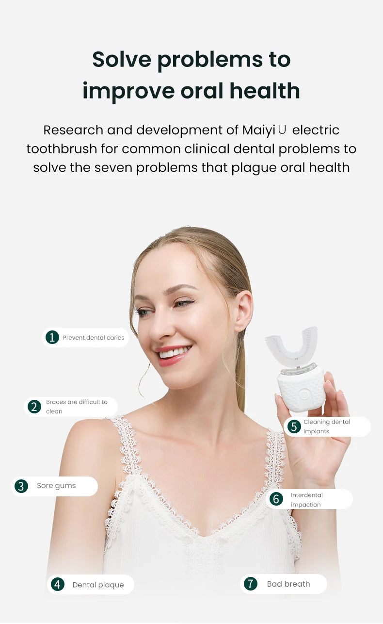 Automatic Toothbrush 360° Full Mouth Whitening Wireless Charging Waterproof Brush Ultrasonic Electric Toothbrush